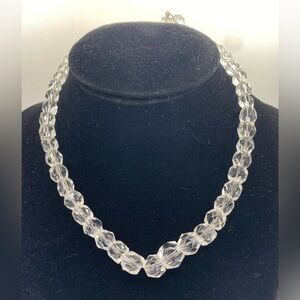 Single Strand Clear Glass Graduated Bead Choker with Silver Tone Clasp